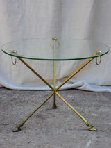 Vintage French coffee table with glass top and brass legs