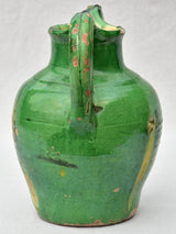 19th Century French water cruche with green and yellow glaze 12¼"