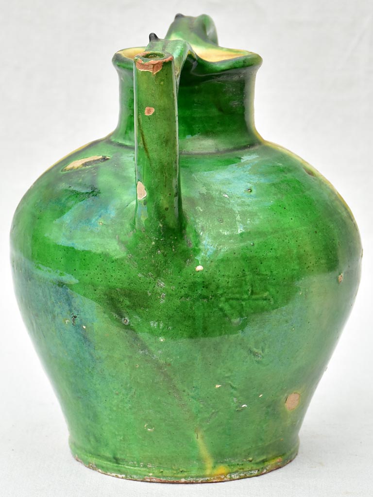 Superb 19th Century French water cruche with green and yellow glaze 11½"