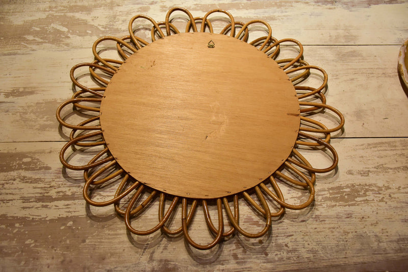 Vintage French sunburst mirror with wicker frame