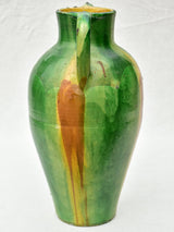 Early 20th Century tall vase with green, brown and yellow glaze 20"