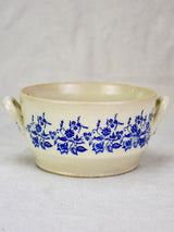 Small antique Saint Uze soup tureen with blue flowers
