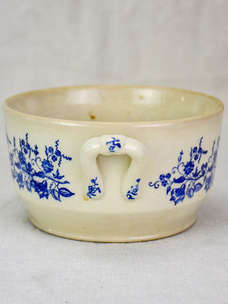 Small antique Saint Uze soup tureen with blue flowers
