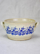 Small antique Saint Uze soup tureen with blue flowers