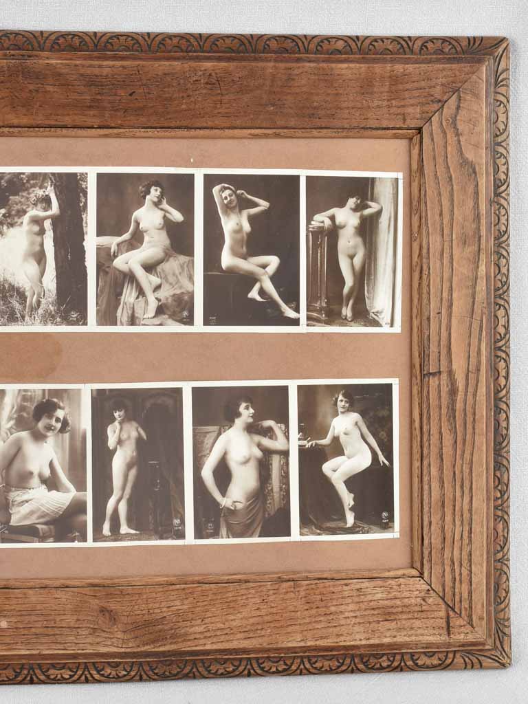 16 black and white nude photographs in an Art Deco frame 24" x 39"