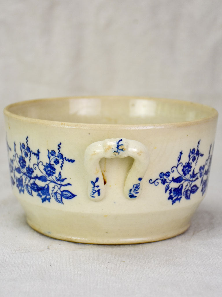 Small antique Saint Uze soup tureen with blue flowers