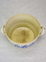 Small antique Saint Uze soup tureen with blue flowers