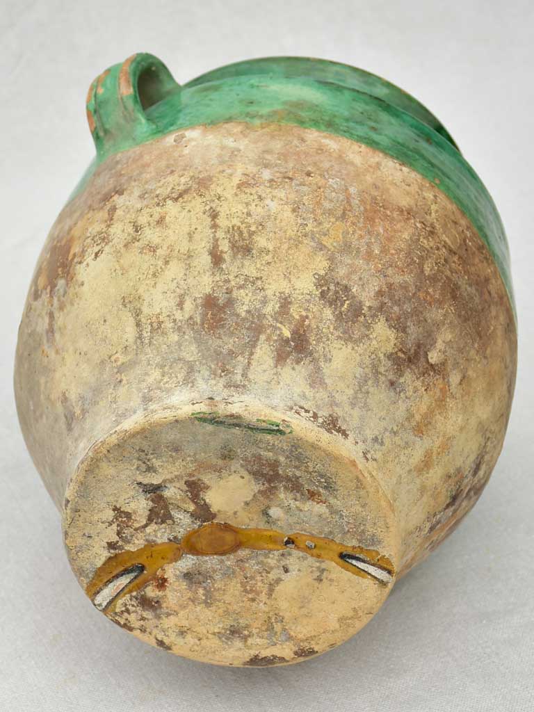 19th Century French confit pot with green glaze 11½"