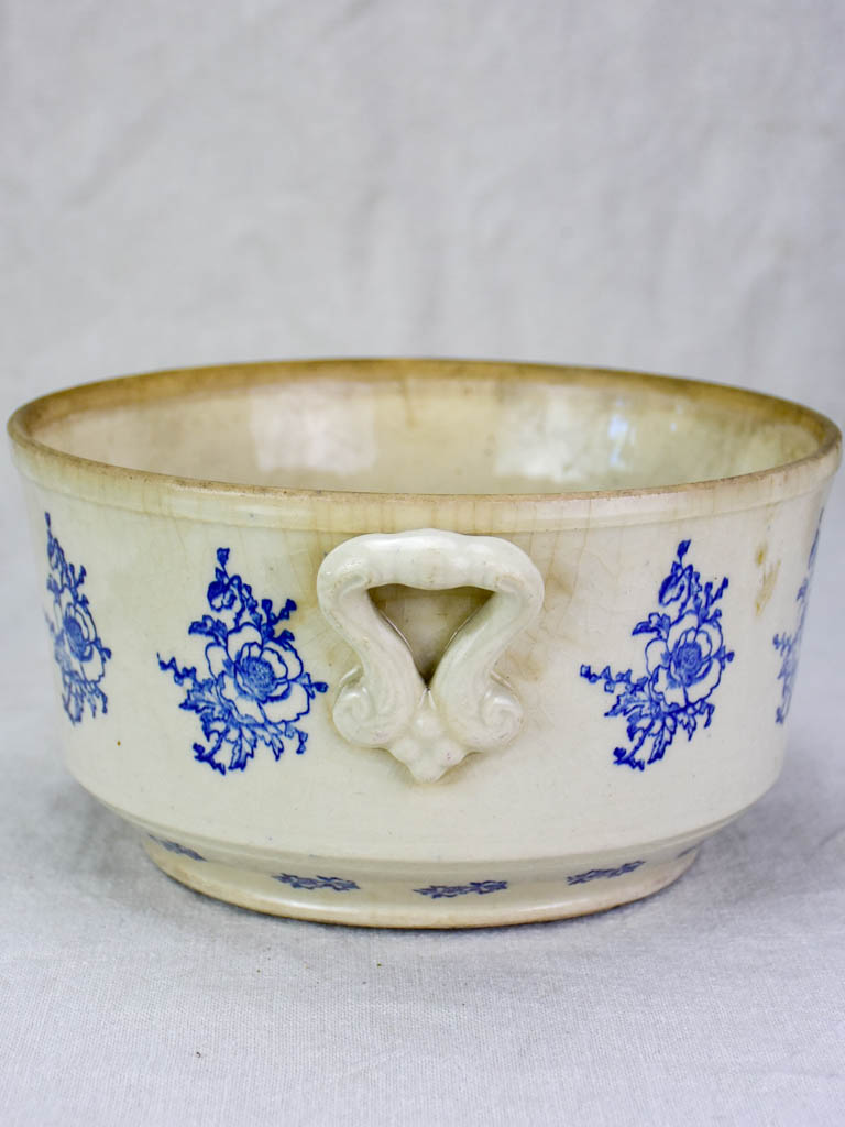 Antique Saint-Uze soup tureen with blue roses
