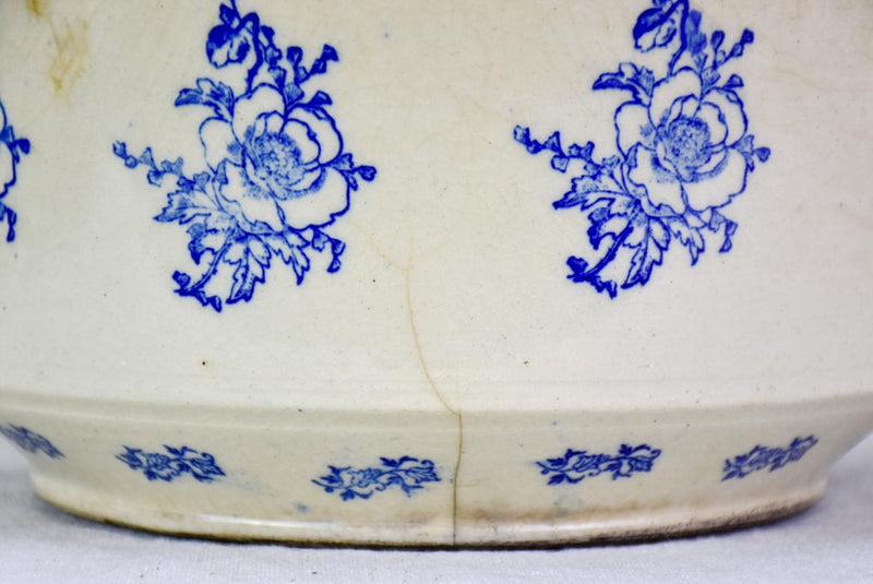 Antique Saint-Uze soup tureen with blue roses