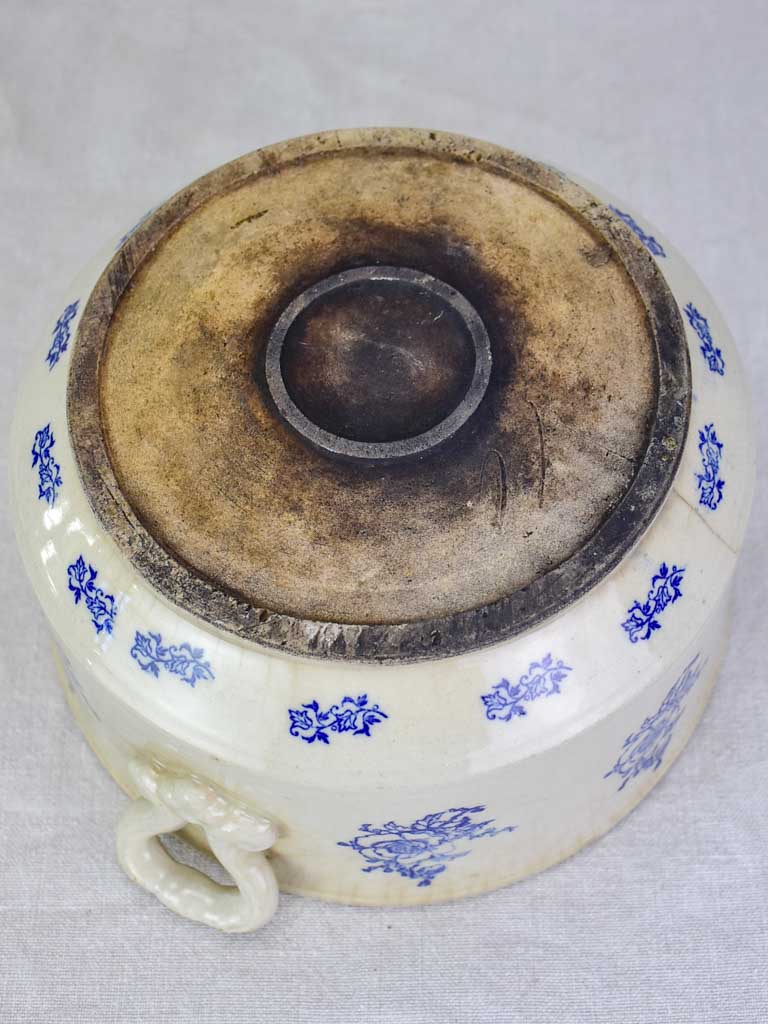 Antique Saint-Uze soup tureen with blue roses