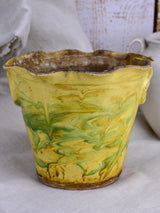 Antique French Jaspe pottery pot with swirl glaze