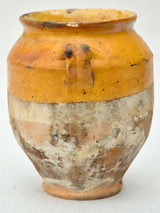 Petite French confit pot with yellow / orange glaze 7"