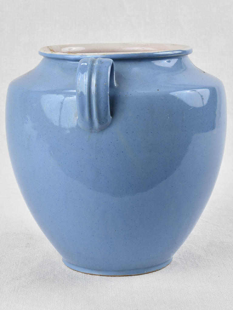 Antique French preserving pot with blue glaze 8¾"