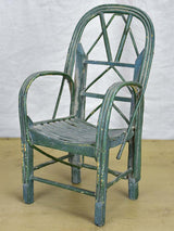 Antique French doll's armchair - green wicker