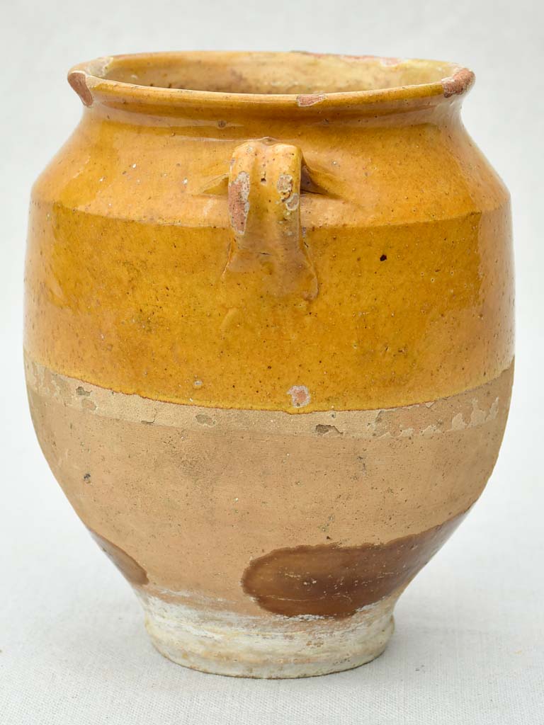 Antique French confit pot with yellow-orange glaze 8¼"