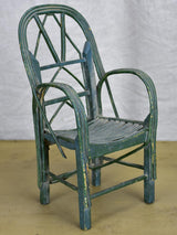 Antique French doll's armchair - green wicker