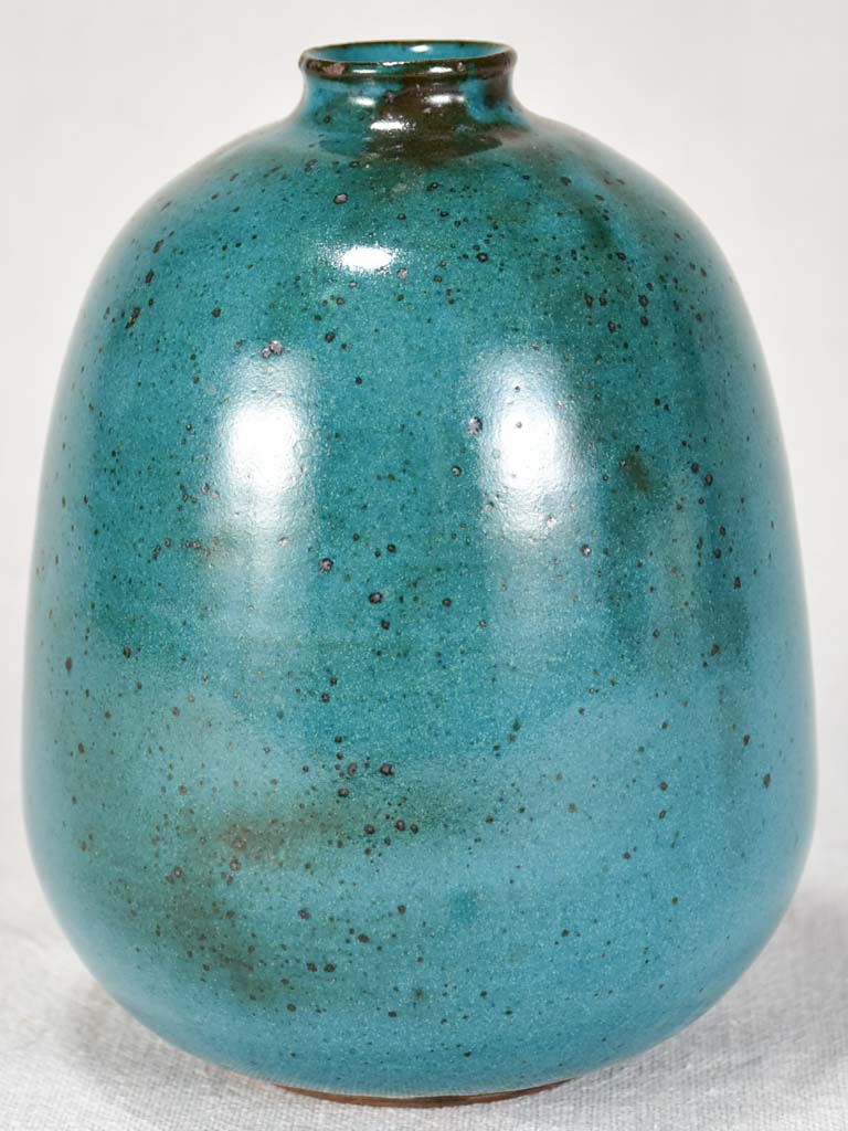 Mid century French vase with aqua glaze - stoneware