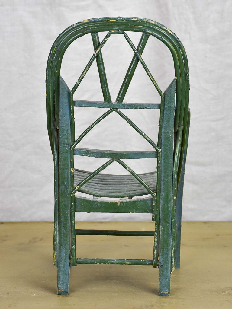 Antique French doll's armchair - green wicker