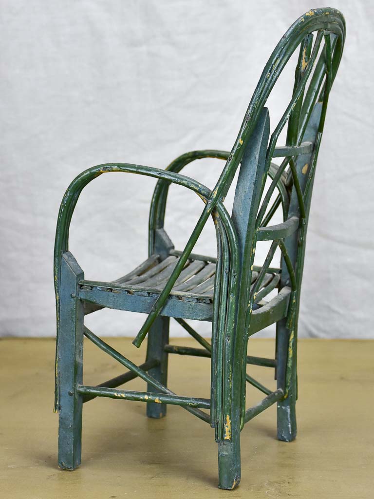 Antique French doll's armchair - green wicker