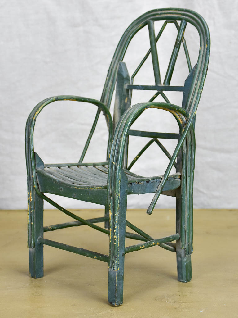 Antique French doll's armchair - green wicker