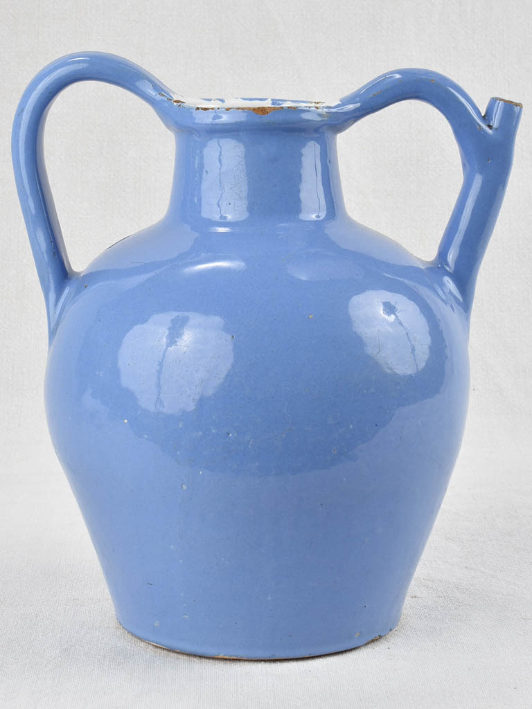 Antique French blue water pitcher / cruche orjol 12¼"