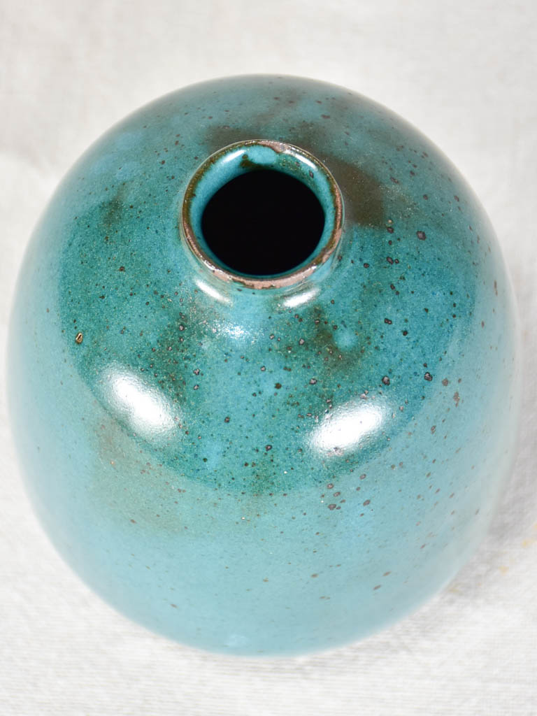 Mid century French vase with aqua glaze - stoneware