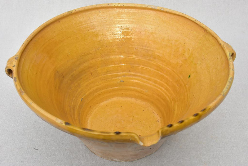 Large antique French bowl / tian with yellow glaze 16½"
