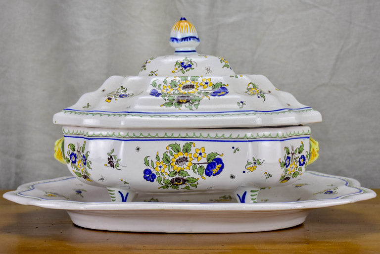 Large mid century Moustiers faience soup tureen and platter