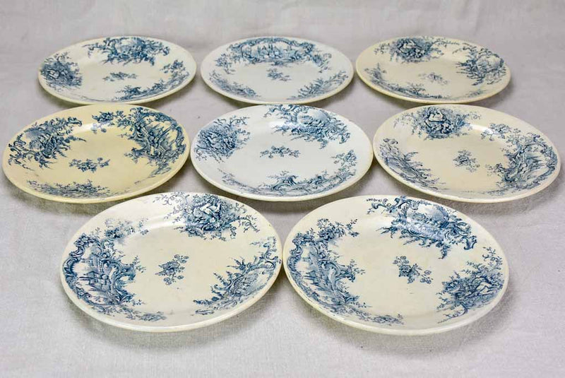 Set of eight blue and white ironstone plates from the early 20th century