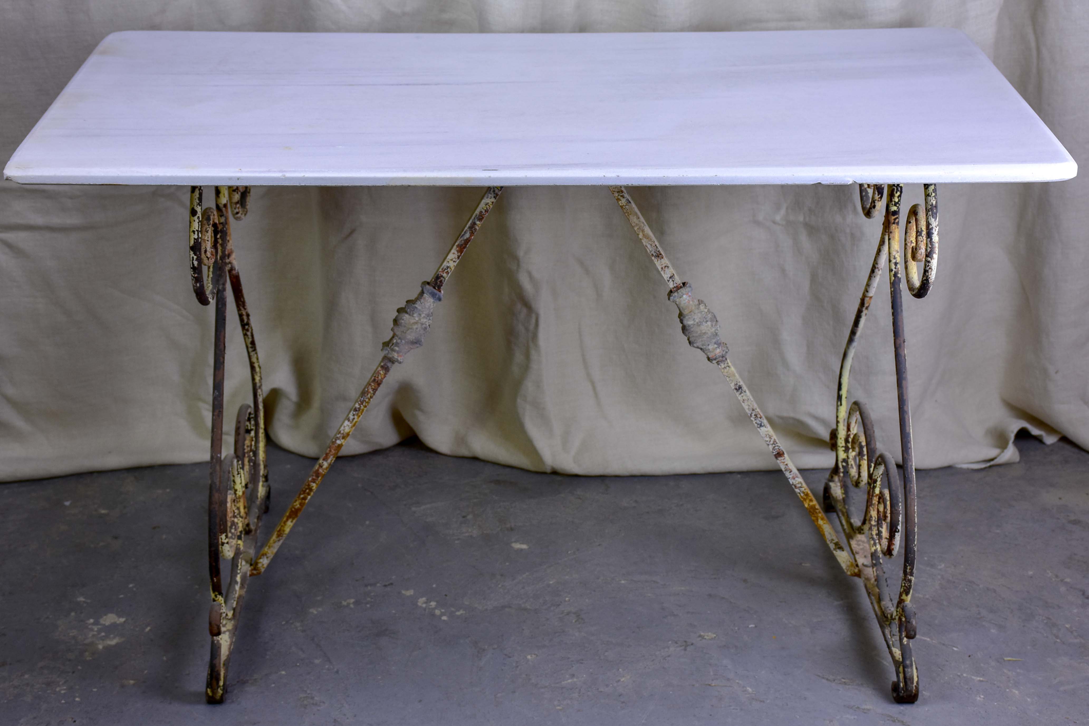 Rectangular French garden table with marble top