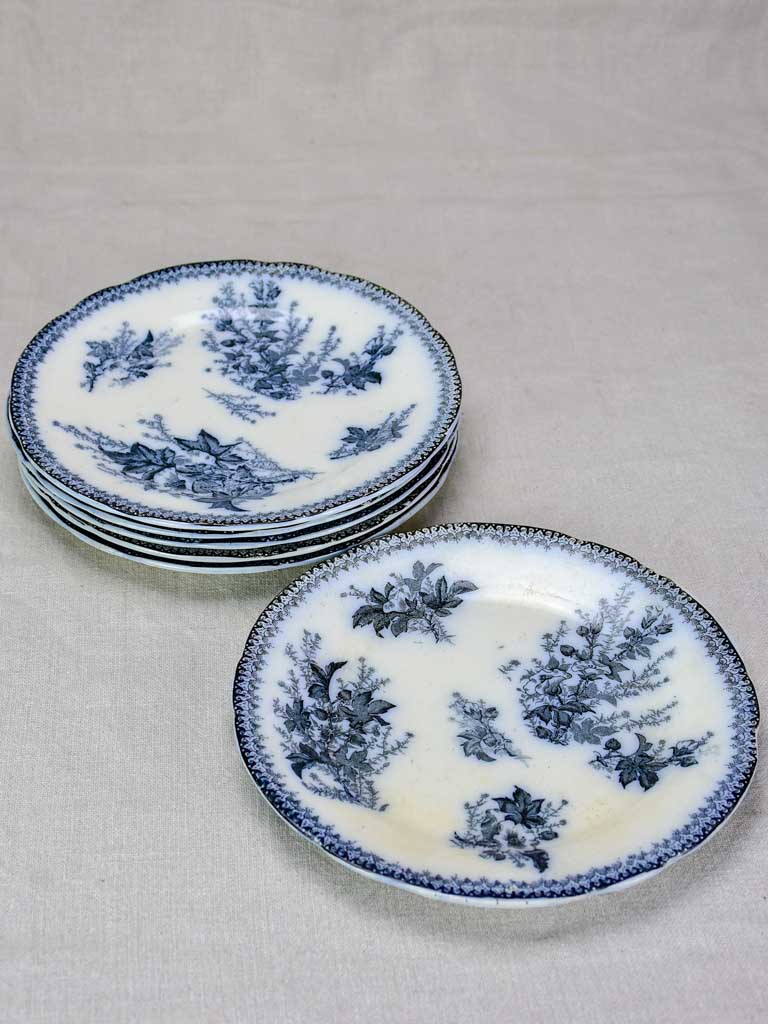 Set of six early twentieth century French faience dessert plates - anthracite blue