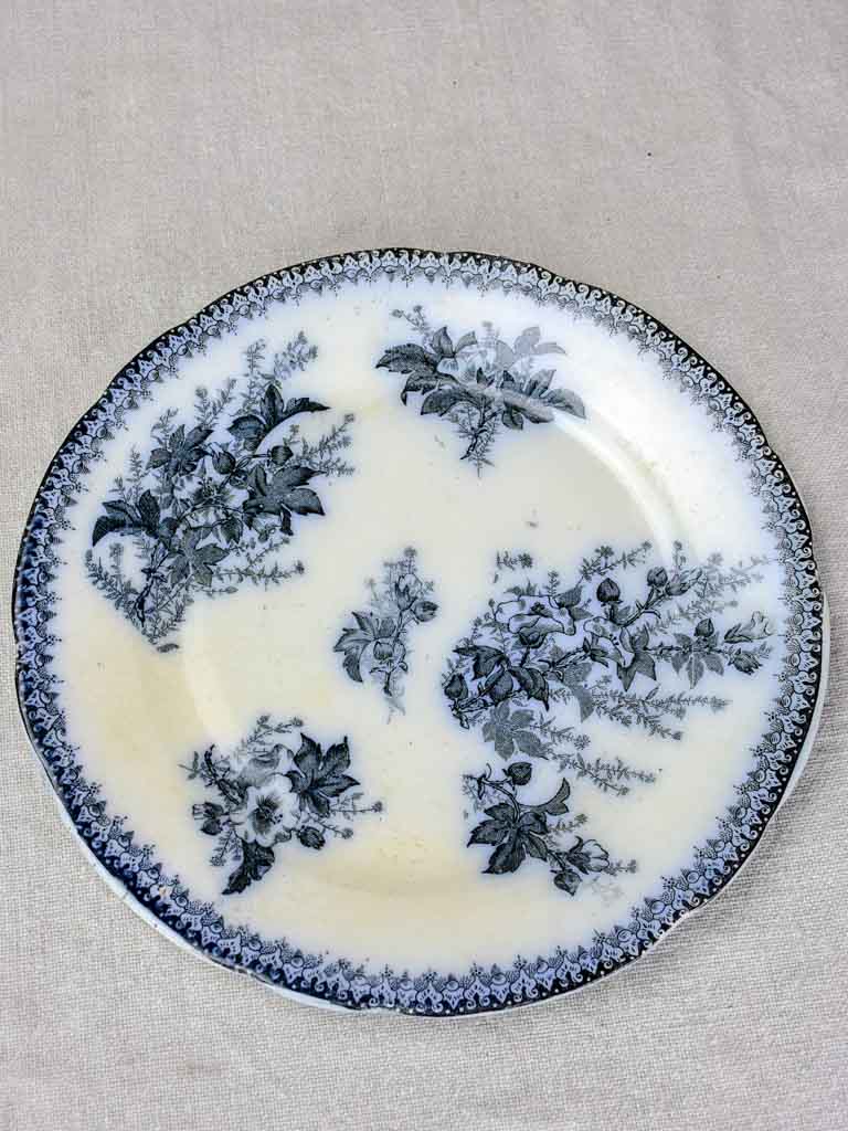 Set of six early twentieth century French faience dessert plates - anthracite blue