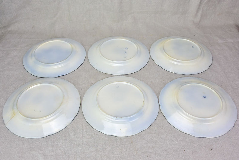 Set of six early twentieth century French faience dessert plates - anthracite blue