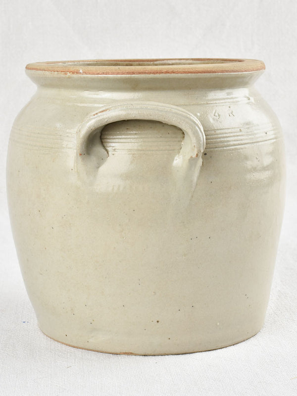 Small antique earthenware crock pot - light gray 7½"