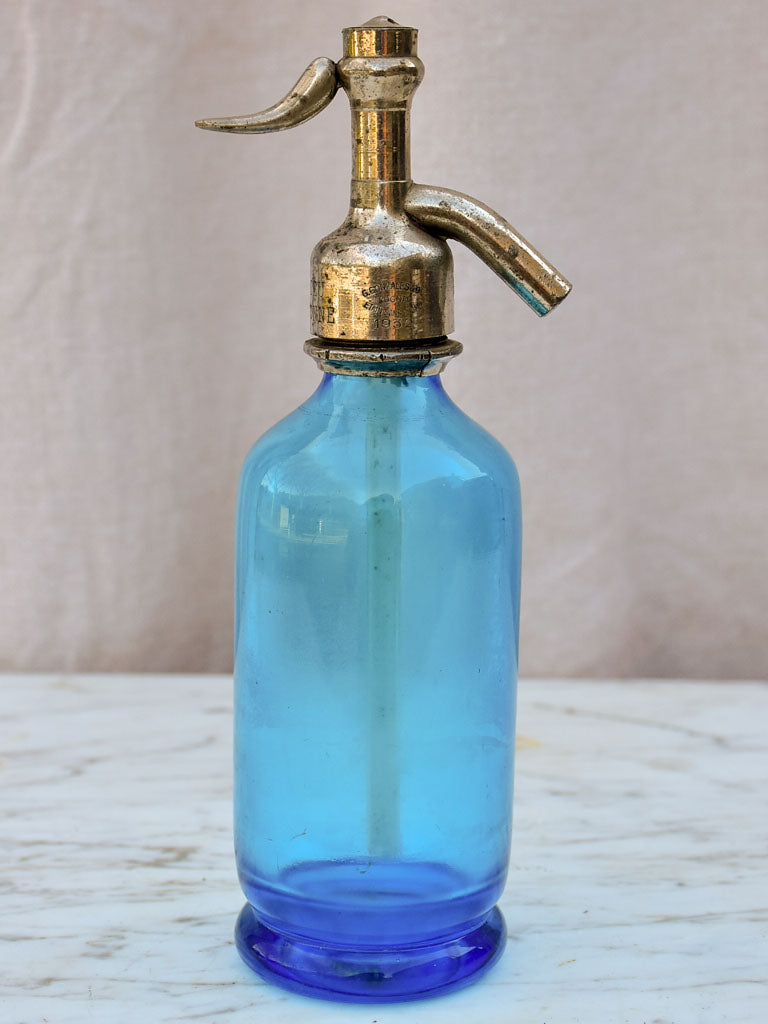 Antique French demi-seltzer bottle - blue 9½"