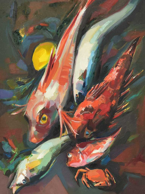 Mid century still life - Bouillabaisse seafood - oil on canvas 23¼" x 16½"
