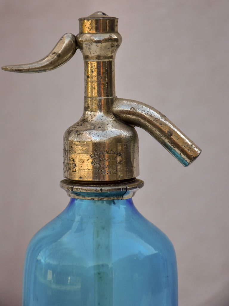 Antique French demi-seltzer bottle - blue 9½"