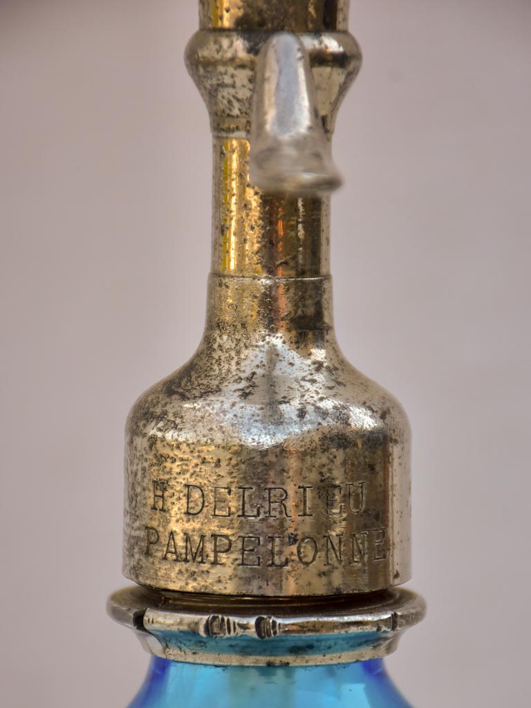 Antique French demi-seltzer bottle - blue 9½"