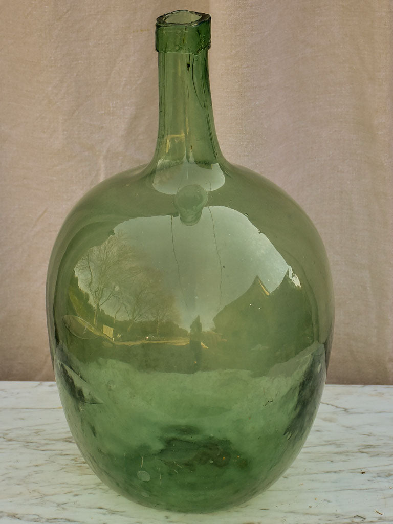 Antique French oval demijohn bottle 1/2 - blue / green