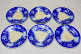 6 antique French plates with deep blue flowers -  'Jardiniere' pattern