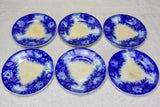 6 antique French plates with deep blue flowers -  'Jardiniere' pattern