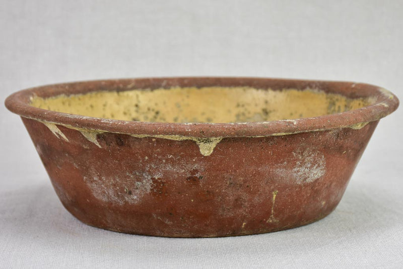 Antique French terracotta bowl with flowers 9¾"