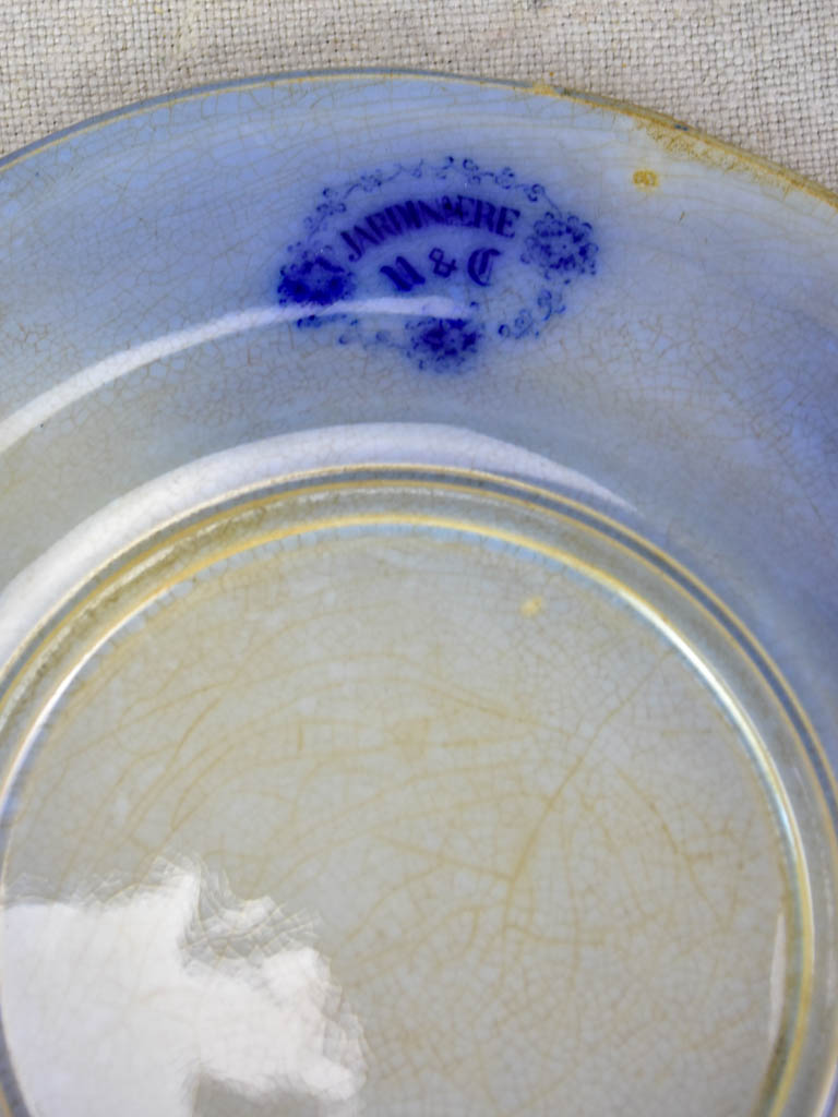 6 antique French plates with deep blue flowers -  'Jardiniere' pattern