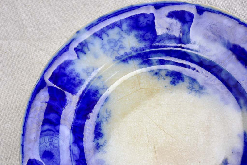 6 antique French plates with deep blue flowers -  'Jardiniere' pattern