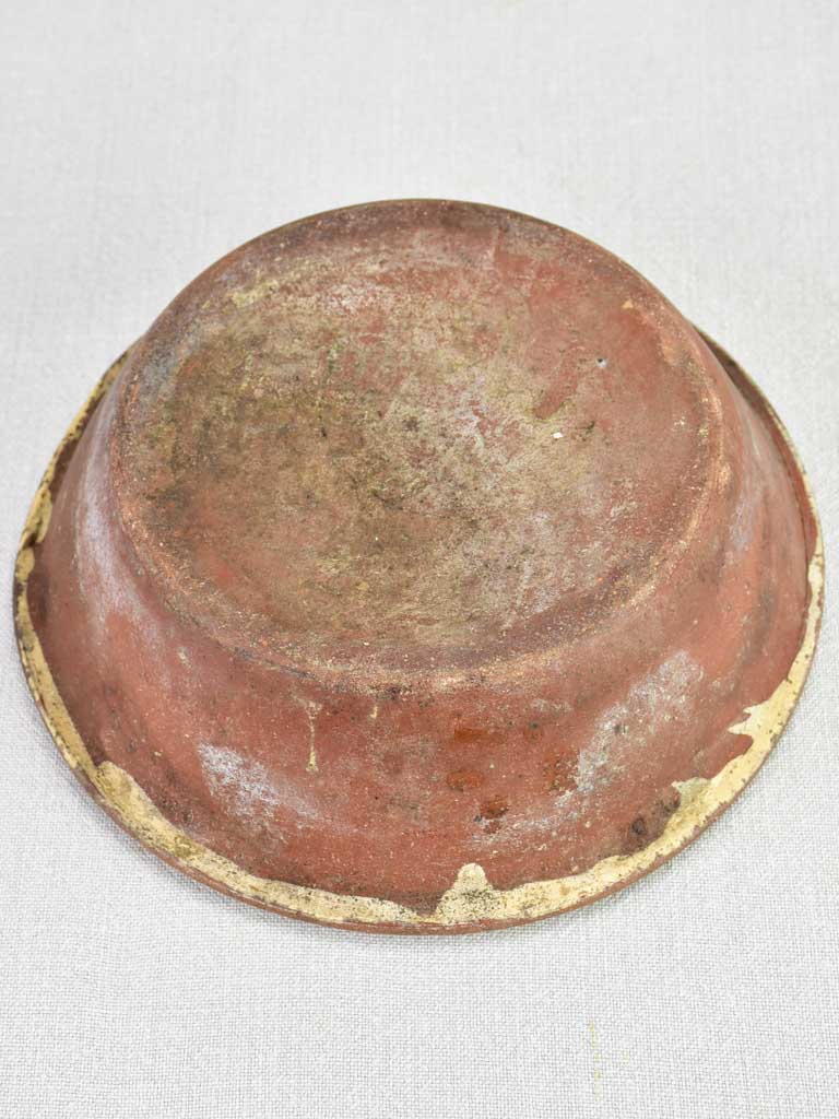 Antique French terracotta bowl with flowers 9¾"