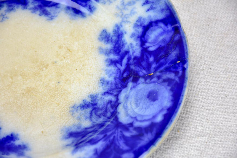 6 antique French plates with deep blue flowers -  'Jardiniere' pattern