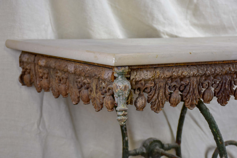 19th Century French butcher's table with marble top and wheels
