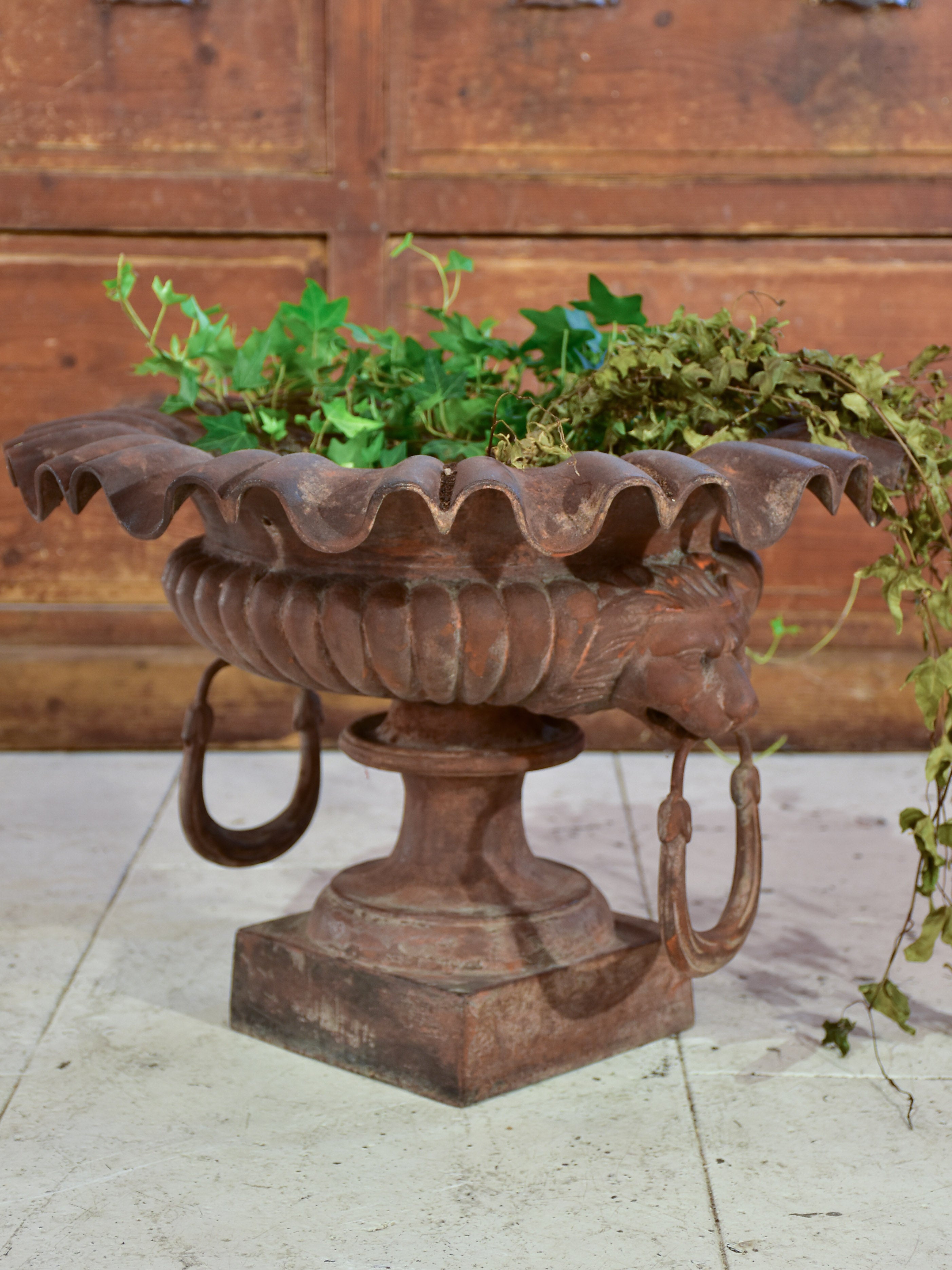 19th century cast iron French garden urn with handles