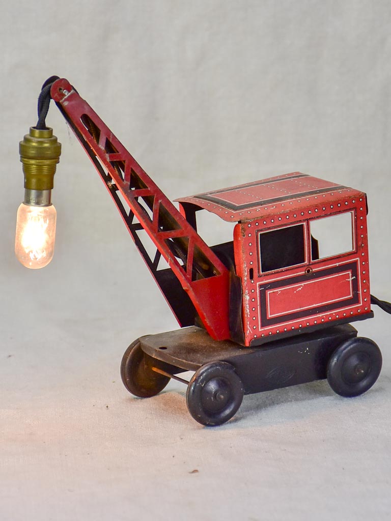 French toy crane lamp from the 1930's - red